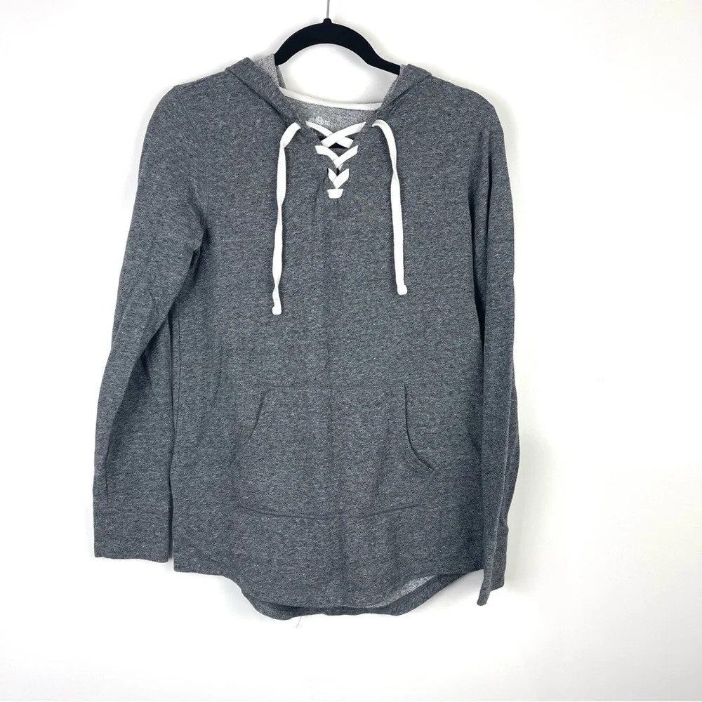 SO Lace-Up Tunic Hoodie Sweater Grey Small Women's Casual Pullover
